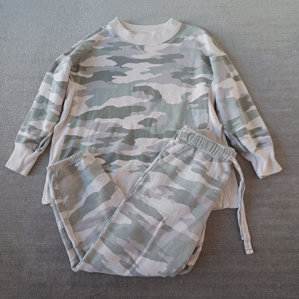 aerie Camo Sweatshirt & Jogger Set in Sage Green and Cream